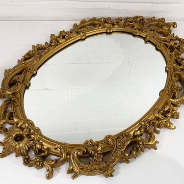 Vintage Syroco Plastic Mirror Oval Mid-Century Hollywood Regency Victorian Ornate Framed Wall Hanging 1950s 