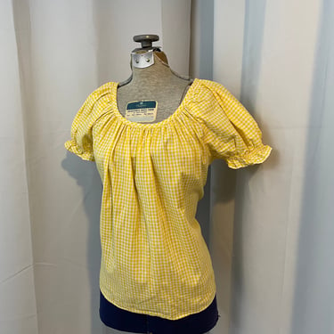 1960s Western Blouse yellow gingham Rockmount Ranch Wear square dance L 