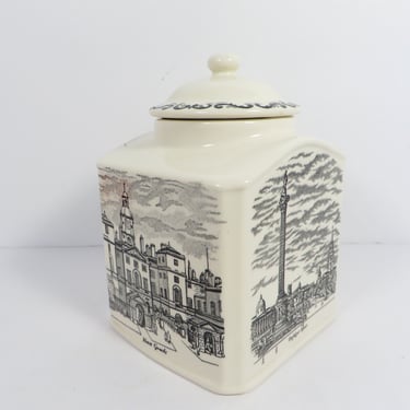 Vintage Fortnum & Mason Ironstone Tea Caddy - Cream Ceramic London Sites Tea Caddy 