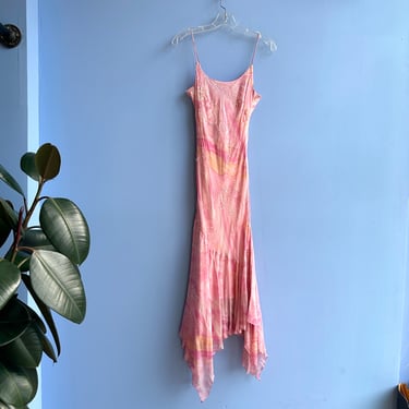 Vintage Y2K Dress / 2000s Diane Freis Asymmetrical Silk Party Dress / Pink ( XS S ) 