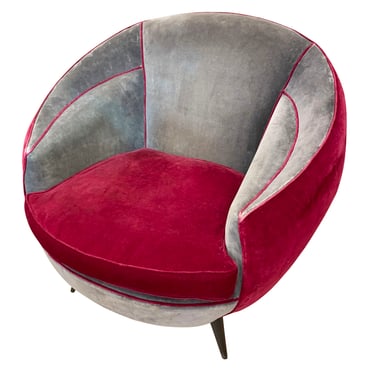 Gray and Red Italian Mid-Century Armchair