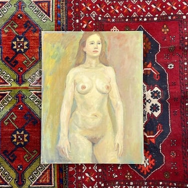 Vintage Nude Painting 1960s Retro Size 26x20 Mid Century Modern + Naked Woman + Portrait + Nudity + Acrylic + Stretched Canvas + Wall Art 