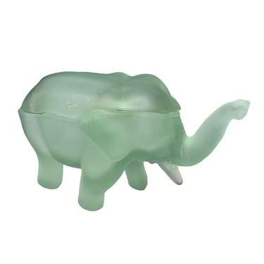 Vintage Indiana Glass Frosted Green Elephant Candy /sugar /Trinket Dish 