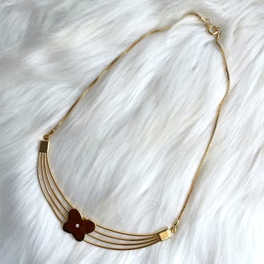Vintage 80s Faux Gold Rhinestone Butterfly Necklace 