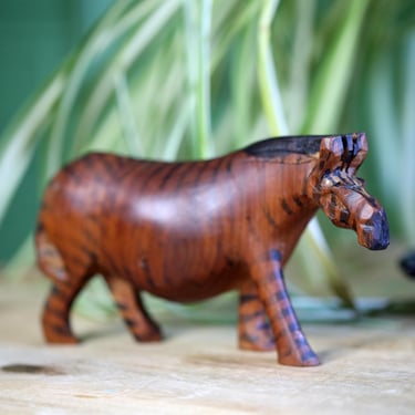 Hand Carved Wood Zebra | African Animal Figurine | Solid Wood Safari Decor | Rustic Boho Jungle Shelf Art | Mid Century Style 