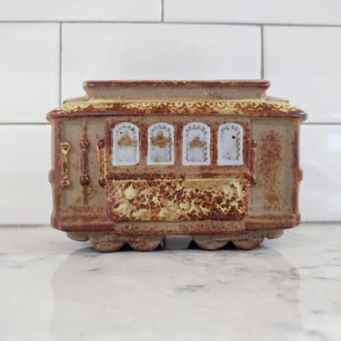 1960's Vintage MCM San Francisco Cable Car Trolley Japanese Stoneware Pottery Indoor Planter 