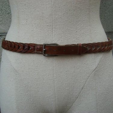 Braided Leather Belt Brown 1960s Woven 