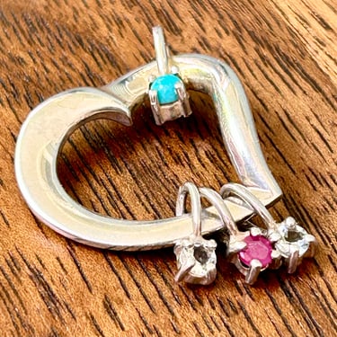 Lenox Sterling Silver Heart Charm Necklace Pendant Gemstones Diamond Turquoise 