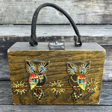 vintage owl box purse Fraziers jeweled bird bag 