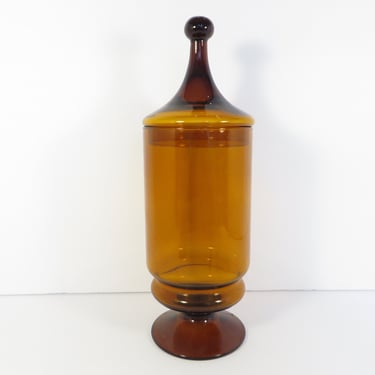 Vintage Amber Gold Glass Jar Canister - Circus Tent Lid Amber Glass Jar 