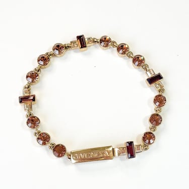 Givenchy | 1990s Gold & Rhinestone Bracelet | 90s Gold Bracelet Root Beer Rhinestones | Givenchy 
