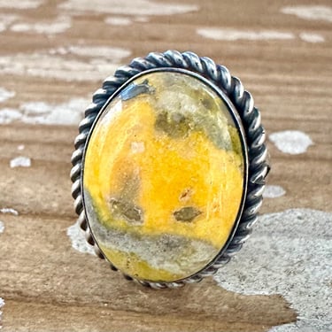 SCOTT SKEETS Navajo Bumblebee Jasper and Sterling Silver Ring | Large Oval Statement Jewelry | Southwestern Native American | Size 9 