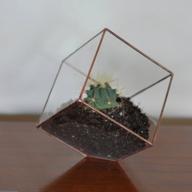 Earth Terrarium Kit, medium cube glass planter in copper or silver color -- stained glass -- terrarium supplies -- eco friendly 