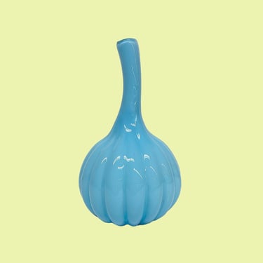 Vintage Vase Retro 1990s Contemporary + Light Blue + Art Glass + Handblown + Gord Shape + Murano Style + Modern Home and Table Decor 
