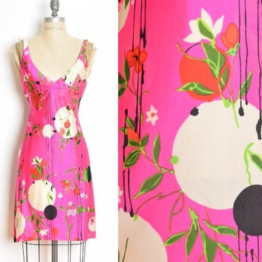 vintage 60s sun dress hot pink psychedelic graphic floral print mini hawaiian S clothing 