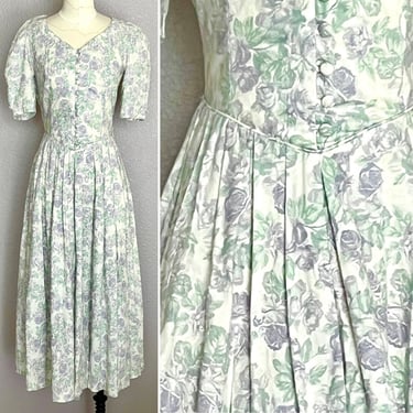 Laura Ashley Floral Dress, Full Skirt, Sweetheart, Button Down, Hipster Grunge, Size 10 US / 12 UK 