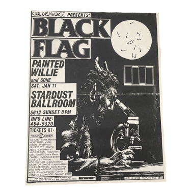 Vintage 1985 Black Flag &quot;Raymond Pettibon&quot; Stardust Ballroom Show Flyer