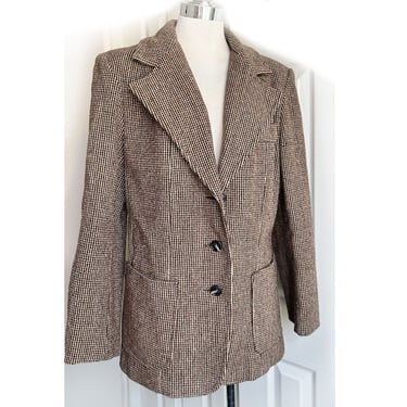 Tweed Wool Riding Jacket Blazer MEDIUM Brown Tan Vintage Classic Wide lapels 1980's, 1970's 