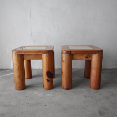 Chunky Pair of Rustic Pine Craftsman Side Tables 