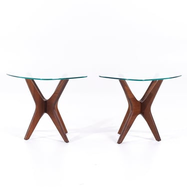 Adrian Pearsall for Craft Associates Mid Century Walnut Jacks Side Tables - Pair - mcm 