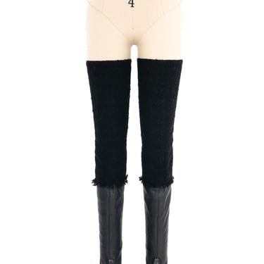 Chanel Thigh High Leather and Tweed Boots, 39