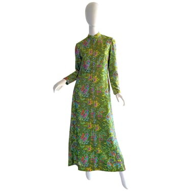 70s Adele Simpson Metallic Dress / Psychedelic Floral Maxi Gown / 1970s Party Evening Gown Large 
