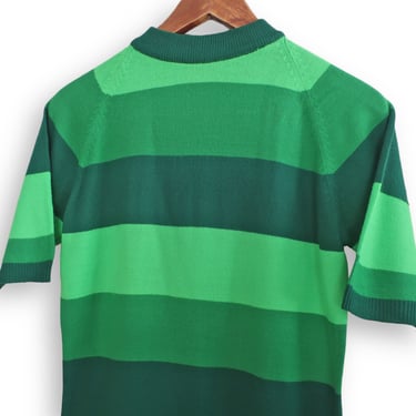 60s striped shirt / mock neck shirt / 1960s green striped acrylic knit mock neck mod grunge shirt Small 