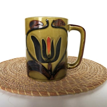 Vintage Japanese Otagiri Stoneware Mug, 1970s Retro Floral Pottery Coffee Cup From Japan 