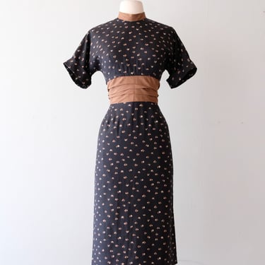 Marvelous 1950's Black & Brown Wiggle Dress / Sz S/M