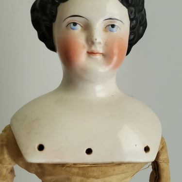 Antique China Head Doll - 18" Tall- with Flat Top Hairstyle and Visible Part - Antique German Dolls - Collectible Dolls 