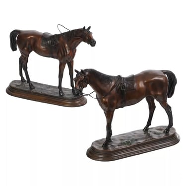 Antique Statues, Bronze, Race Horses, Patinated, Jules Moigniez (Fr. 1835-1894)