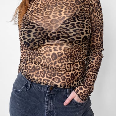 Leopard Print Mesh Top