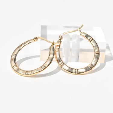 Vermeil Gold Bamboo Hoops, 925 Silver Ribbed Patterned hoops with Gold Vermeil, Estate Jewelry 