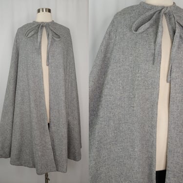 Vintage Seventies Gray Wool Tie Front Cape - 70s Joan Leslie by Kasper Cloak - Large 