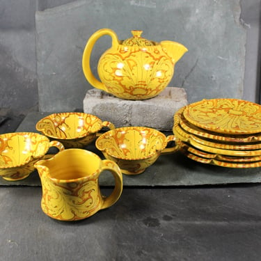 16 Pc Ciaurro Orvieto #776 Italy Majolica Tea Set | 10 Hand Painted Pieces Without Chips Including Teapot & 3 Cups Plus 6 "Bonus" Pieces 