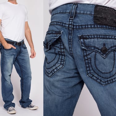 Size 34 Y2K True Religion Ricky Jeans | Vintage Men's Low Rise Dark Wash Denim 
