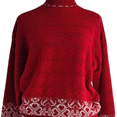 80s/90s Vintage Red And White Mock Neck Sweater By American Pride