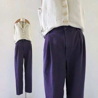 high waist amethyst trousers - 30 - vintage 90s y2k womens purple high waisted pleat front cotton pants chinos 