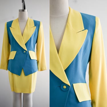 1990s Tahari Colorblock Skirt Suit 