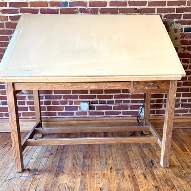 Antique Hamilton Mid Century Oak Mid Century Drafting Table Desk 