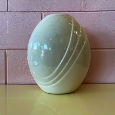 Vintage 1980s Tall White Wavy Glass Vase 