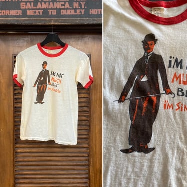Vintage 1970’s Charlie Chaplin Pop Art Silent Film Ringer T-Shirt, 70’s Tee Shirt, Vintage Clothing 