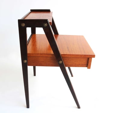 Danish Modern Teak Nightstand Mid Century End Table  Compass legs Bedside Table Two Tiers Drawer Side Table Bedside Cabinet 