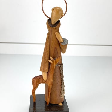 Vintage Sitarski Fedorowicz Hand Carved Wooden Monk Priest Deer Figurine Poland MCM 