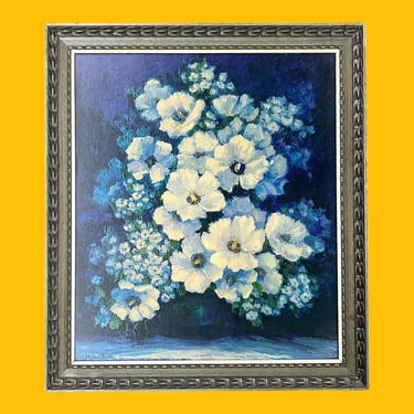 Vintage Miller Smith Floral Print 1960s Retro Size 38x33 Mid Century Modern + Turner Wall Accessory + Blue Flowers + MCM Home and Wall Decor 