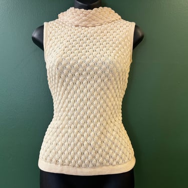 1960s cream knit blouse mod bubble knit sleeveless tank small 