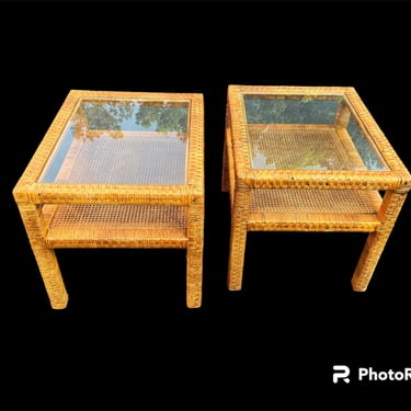 A pair of vintage rattan wrapped tables 