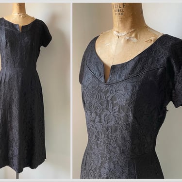 Vintage 1950’s black lace & satin cocktail dress | ‘50s lace dress, mid century dress, S 