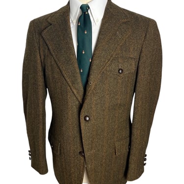 Vintage 1970s Wool HERRINGBONE TWEED Belted Back Sport Coat ~ 38 to 40 R ~ sack jacket / blazer ~ Norfolk ~ Hunting / Hacking ~ 1930s style 