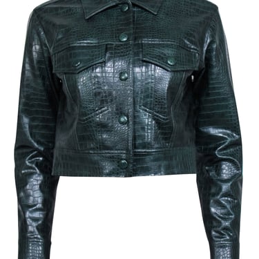 Veronica Beard -  Green Croc Embossed &quot;Hendrix&quot; Faux Leather Jacket Sz 0